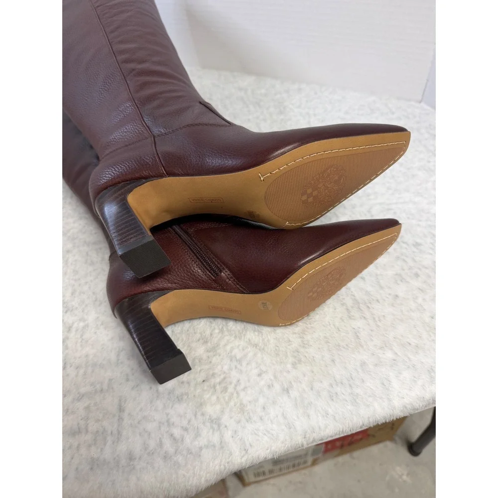 Vince Camuto Shalie2 Espresso Brown Leather Over The Knee Wide Calf Boots 7M‎ WC